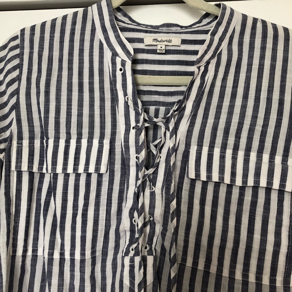 Madewell Blue and White Striped Lace-Up Shirt